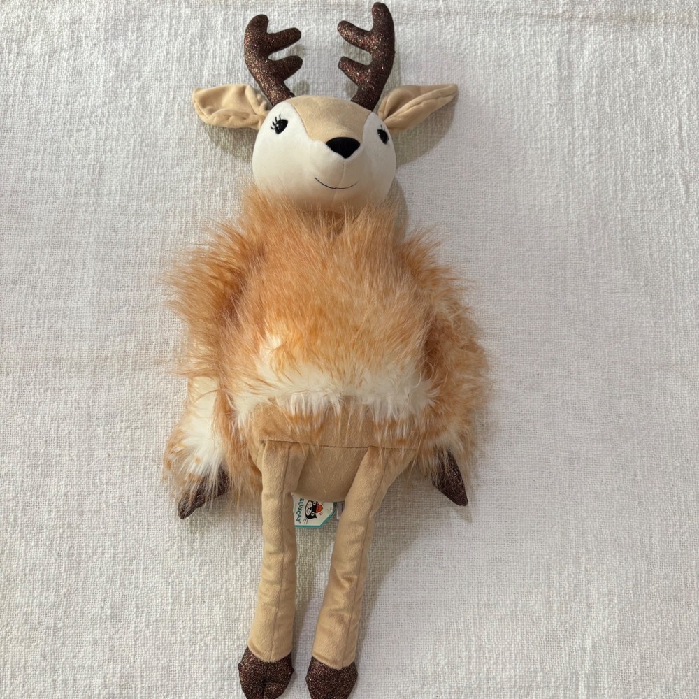 Jellycat London Lallie Reindeer Plush Shaggy Tan Ginger Glitter Antlers Stuffed